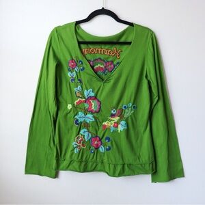 Johnny Was Embroidered Harmony Long Sleeve V Neck Tee